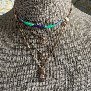 Melrose and Market 4 Layered Necklace - Gold/Blue/Green - approx. 11” w/extender